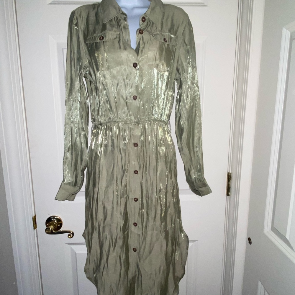 Love Squared Metallic Olive Long Sleeve Dress. NWT